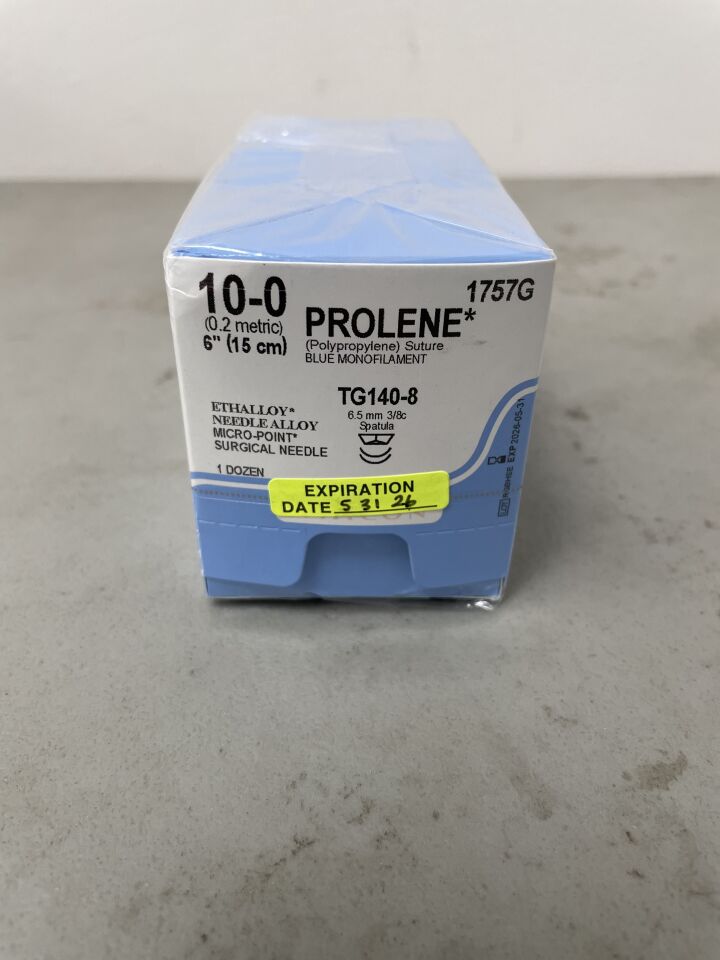 1757G - ETHICON - Prolene Non-Absorbable Monofilament Polypropylene Suture, Size 10-0, 6 in. Length, (BX/12)