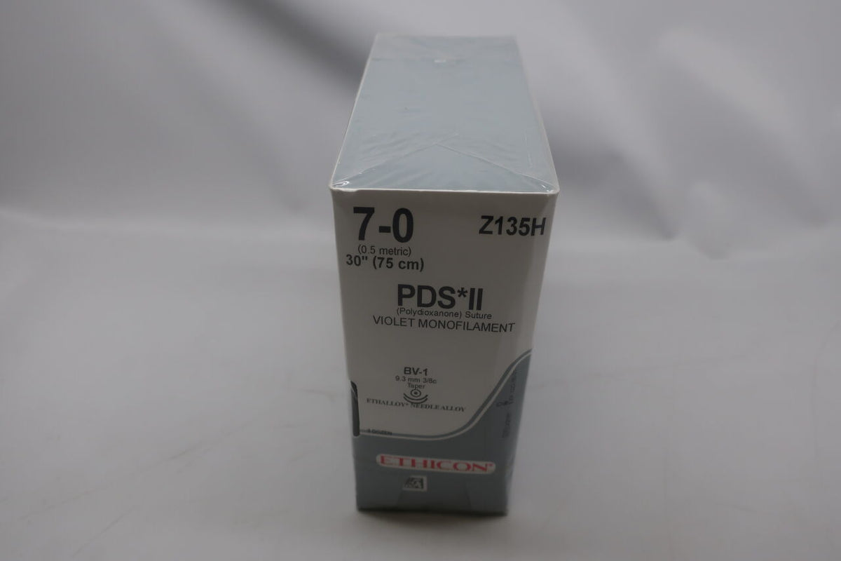 Z135H - ETHICON - PDS II Absorbable Monofilament Polydioxanone Suture, Size 7-0, 30 in. Length, BV-1 Needle, (BX/36)