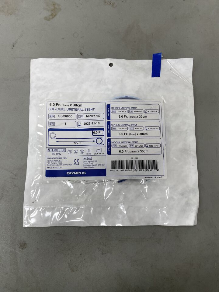 SSC6030 - OLYMPUS - Sof-Curl Ureteral Stent, 6 Fr dia. x 30 cm Length, (EA)