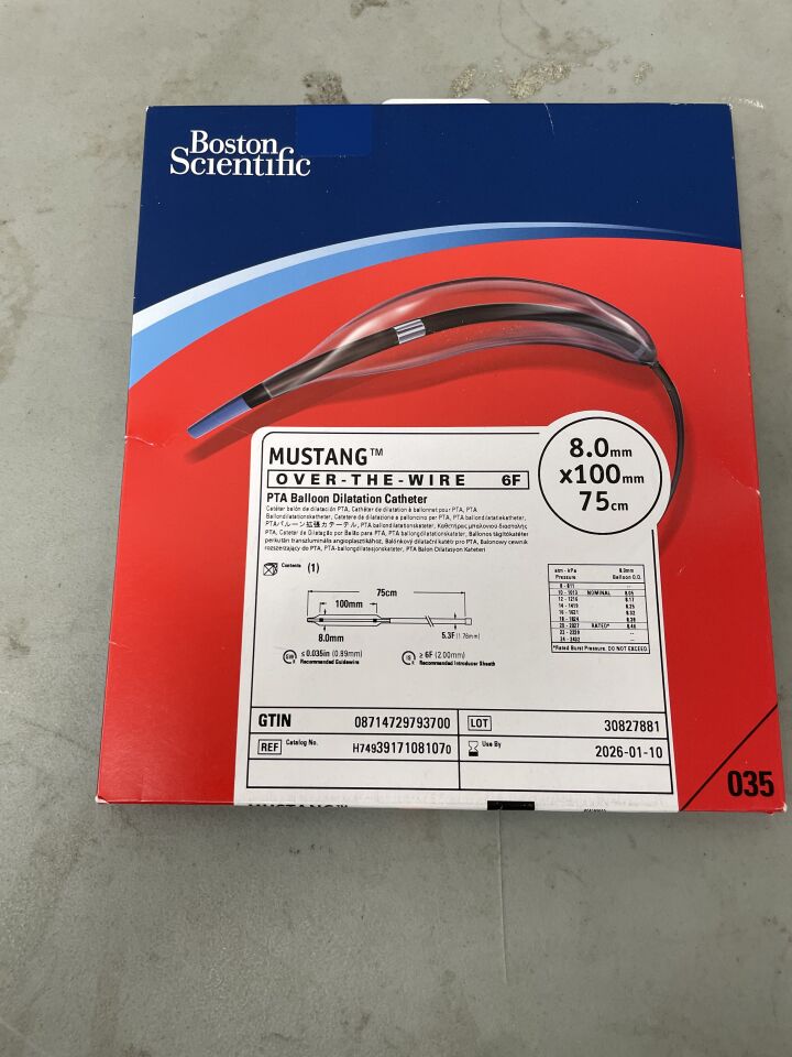 3917108107 - BOSTON SCIENTIFIC - Mustang OTW PTA Balloon Dilatation Catheter - 8.0mm x 100mm x 75cm, (BX/1)