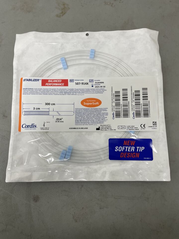 507-914X - CORDIS - STABILIZER Steerable Guidewire - SuperSoft Straight - .014" x 300cm x 3cm, (EA)