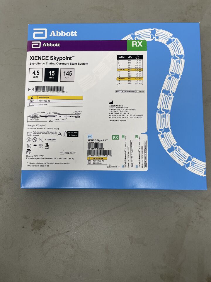 1804450-15 - ABBOTT - Xience Skypoint Everolimus Eluting Coronary Stent System - RX - 4.5mm x 15mm x 145cm, (BX/1)