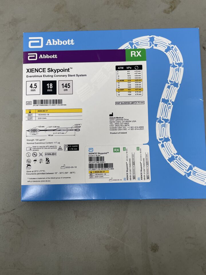 1804450-18 - ABBOTT - Xience Skypoint Everolimus Eluting Coronary Stent System - RX - 4.5mm x 18mm x 145cm, (BX/1)