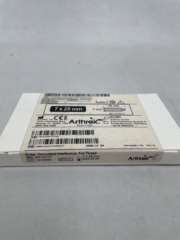 AR-1371T - ARTHREX - Full Thread Cannulated Interference Screw: 7mm x 25mm, (BX/1)