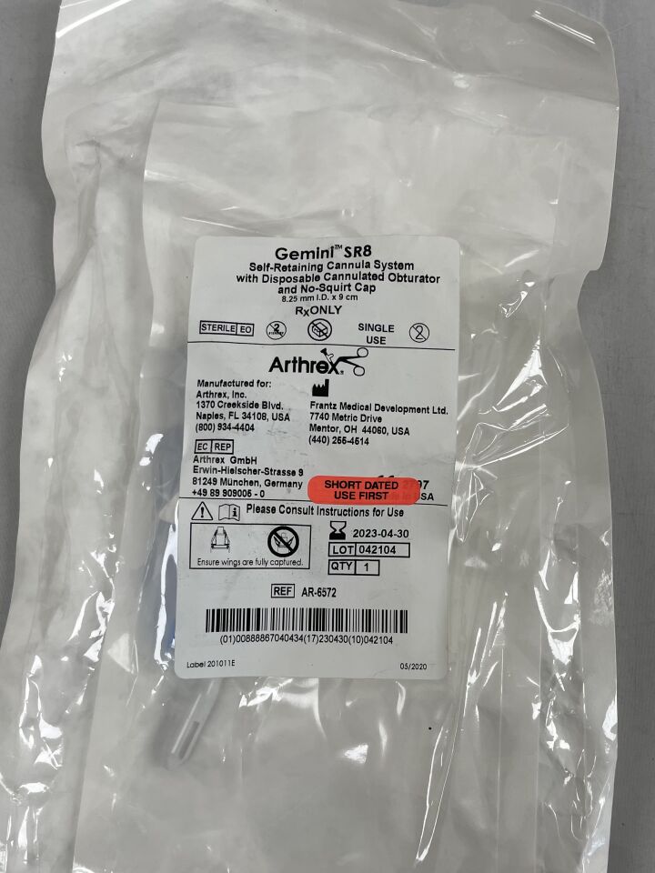 AR-6572 - ARTHREX - Gemini SR8 Self Retaining Cannula System with Disposable Cannulated Trocar 8.25mm x 9cm, (EA)