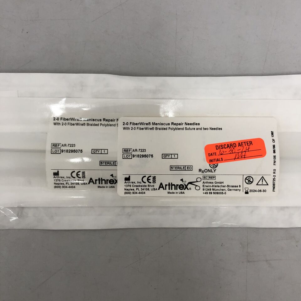 AR-7223 - ARTHREX - 2-0 FiberWire Meniscus Repair Needles With 2-0 FiberWire Braided Polyblend Suture with two Needles, (EA)
