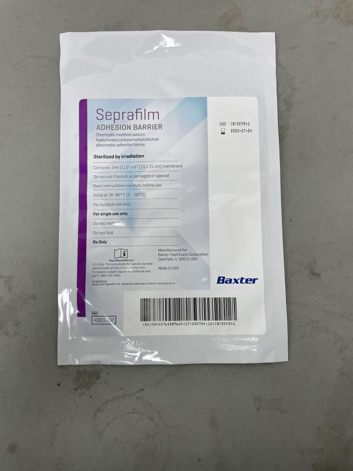 4301-02 - BAXTER - Genzyme Seprafilm Adhesion Barrier: 5" x 6", (EA)