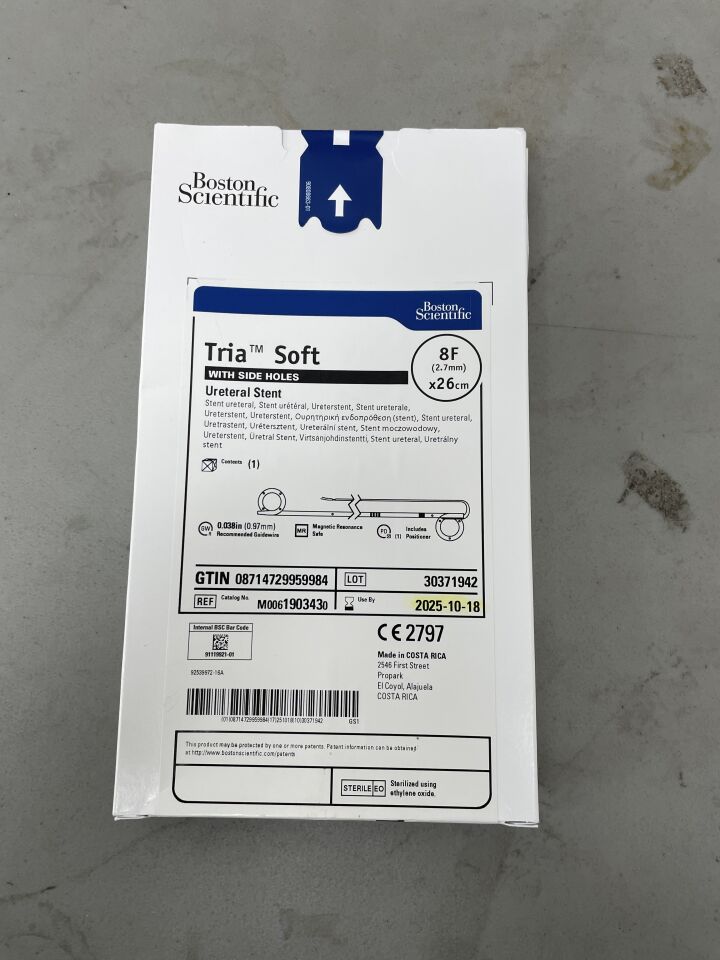 190343 - BOSTON SCIENTIFIC - Tria Soft Ureteral Stent with Side Holes - 8Fr x 26cm, (BX/1)