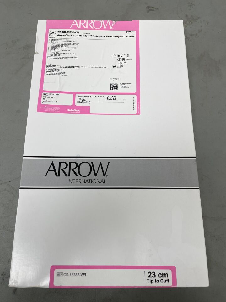 CS-15232-VFI - TELEFLEX - Hemodialysis Arrow-Clark Vectorflow Catheter Set with Antegrade Radiopaque Polyurethane Catheter, 15 Fr x 19 cm, (BX/1)