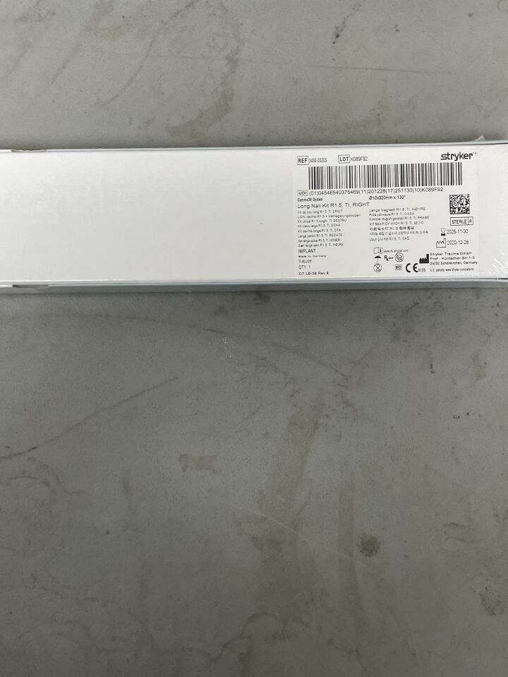 3430-0320S - STRYKER - Gamma3 Long Nail Kit, R1.5, Ti, Right, 10 x 320mm, 130 Degree, (BX/1)