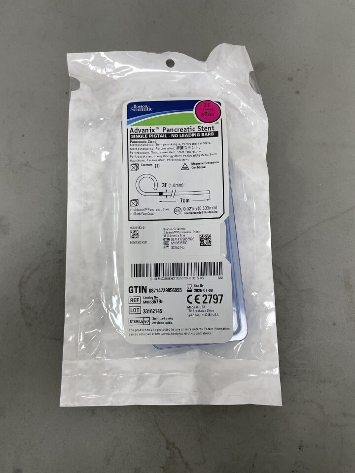 3679 - BOSTON SCIENTIFIC - Advanix Pancreatic Stent - Single Pigtail/No Leading Barb - 3Fr x 7cm, (EA)