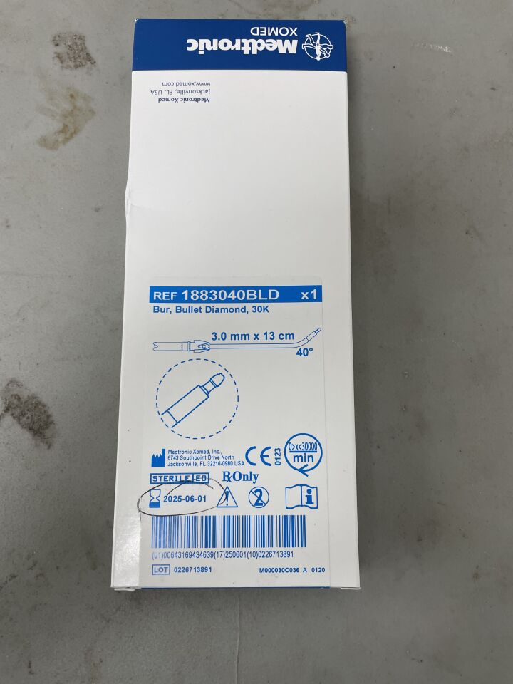 1883040BLD - MEDTRONIC - 30K Bullet Diamond Bur, 3mm x 13cm, 40 Degree, (BX/1)