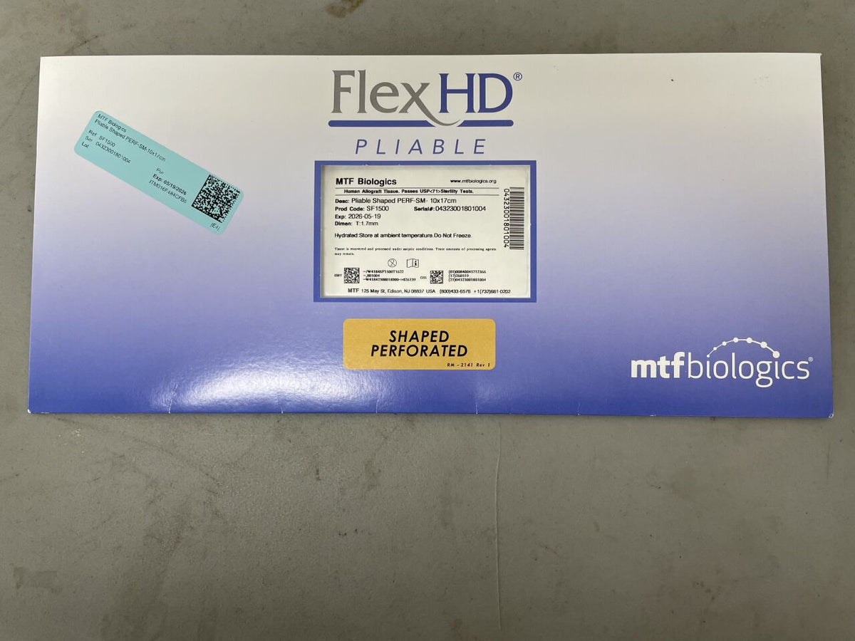 SF1500 - MTF BIOLOGICS - FlexHD Pliable Shaped Perforated, Thin - SMALL 10 x 17cm x 0.7-1.6mm thick, (BX/1)