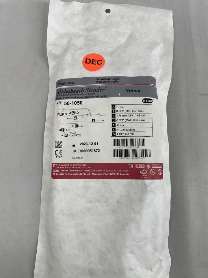 50-1050 - TERUMO - Introducer Sheath Nitinol Kit, 5 Fr Size, 10 cm Length, Grey, 1.89 ID x 2.14 mm, ()