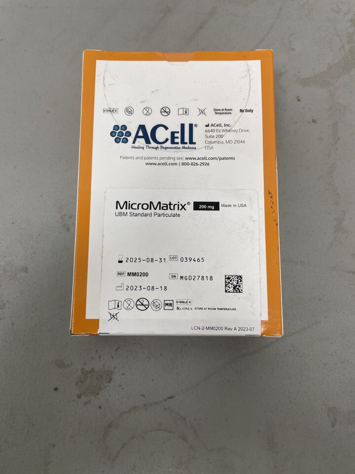 MM0200 - ACELL - MicroMatrix Extracellular Matrix (ECM), Porcine UBM, Micronized Particles, Powder, 500mg, (BX/1)