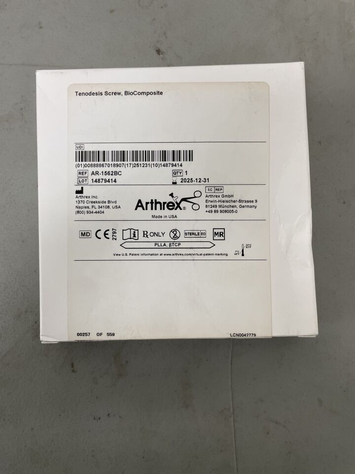 AR-1562BC - ARTHREX - Biocomposite Tenodesis Screw, 6.25 dia. x 15 mm Length, (BX/1)