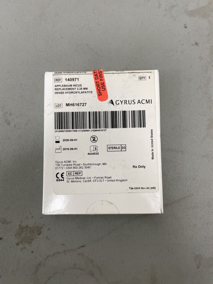 140971 - GYRUS - applebaum incus replacement 2.25 mm dense hydroxylapatite, (BX/1)