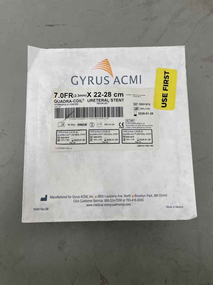 5001970 - GYRUS - Open End Quadra-Coil Multi-Length Ureteral Stent, 7 Fr dia. x 22 to 28 cm Length, (EA)