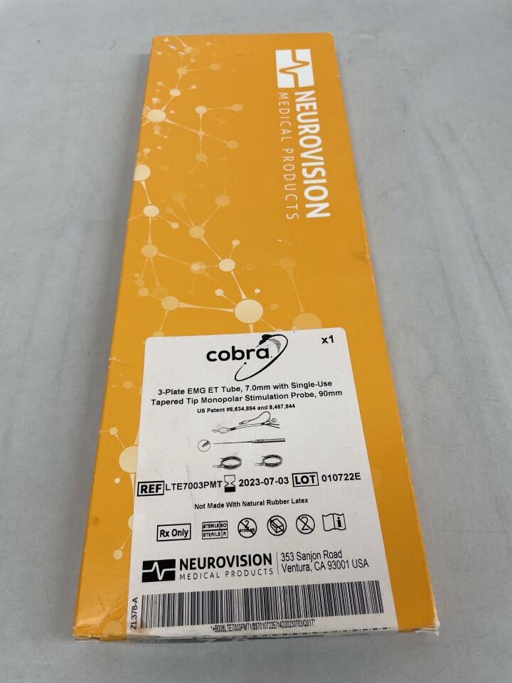 LTE7003PLT - NEUROVISION - 3 Plate EMG ET Tube 8mm, Tapered Tip Monopolar Stimulation Probe 90mm, (BX/1)