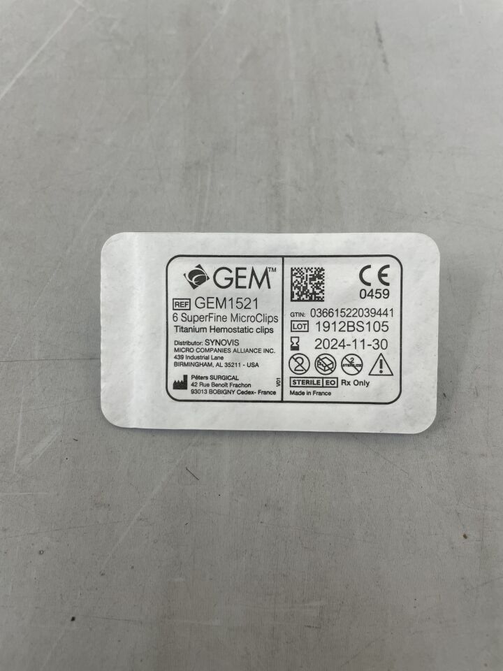 GEM1521 - PETERS SURGICAL - GEM Hemostatic clips, 6 SuperFine MicroClips, (EA)