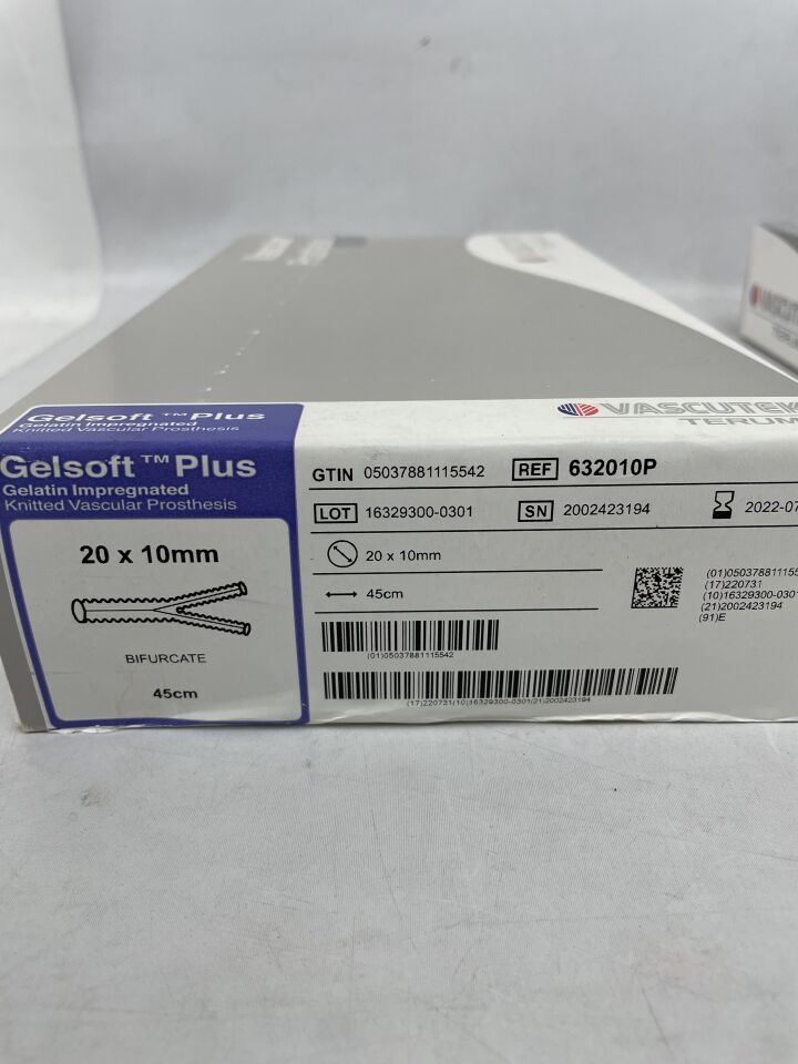 632010P - VASCUTEK - Gelsoft Plus Vascular Graft, Bifurcated 20mm x 10mm, 45cm, (BX/1)