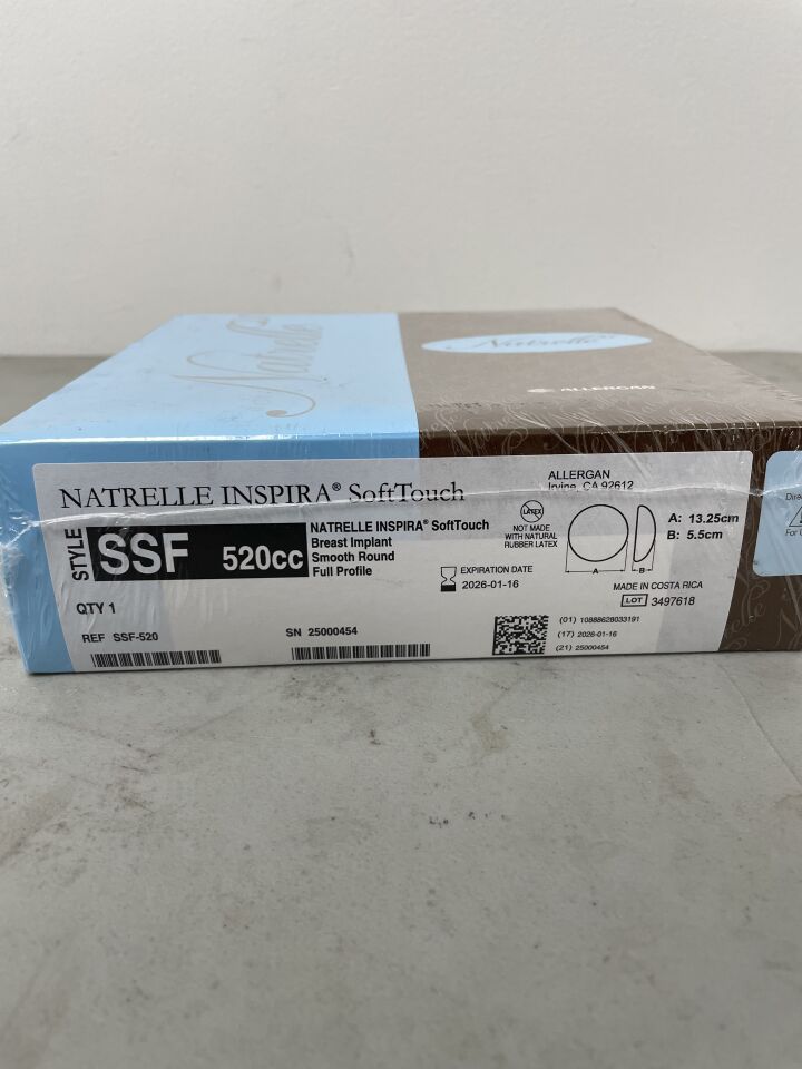 SSF-520 - ALLERGAN - Natrelle Inspira SSF Breast Implant, Smooth Round, Full Profile, 520cc, (BX/1)