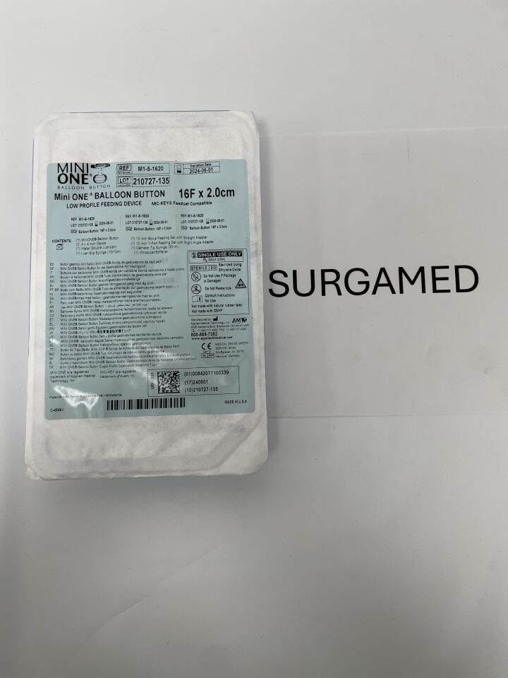 M1-5-1620 - AMT - Mini One Balloon Button, Low Profile Feeding Device, MIC-KEY Feedset Compatible, 20F x 2.5cm, (EA)