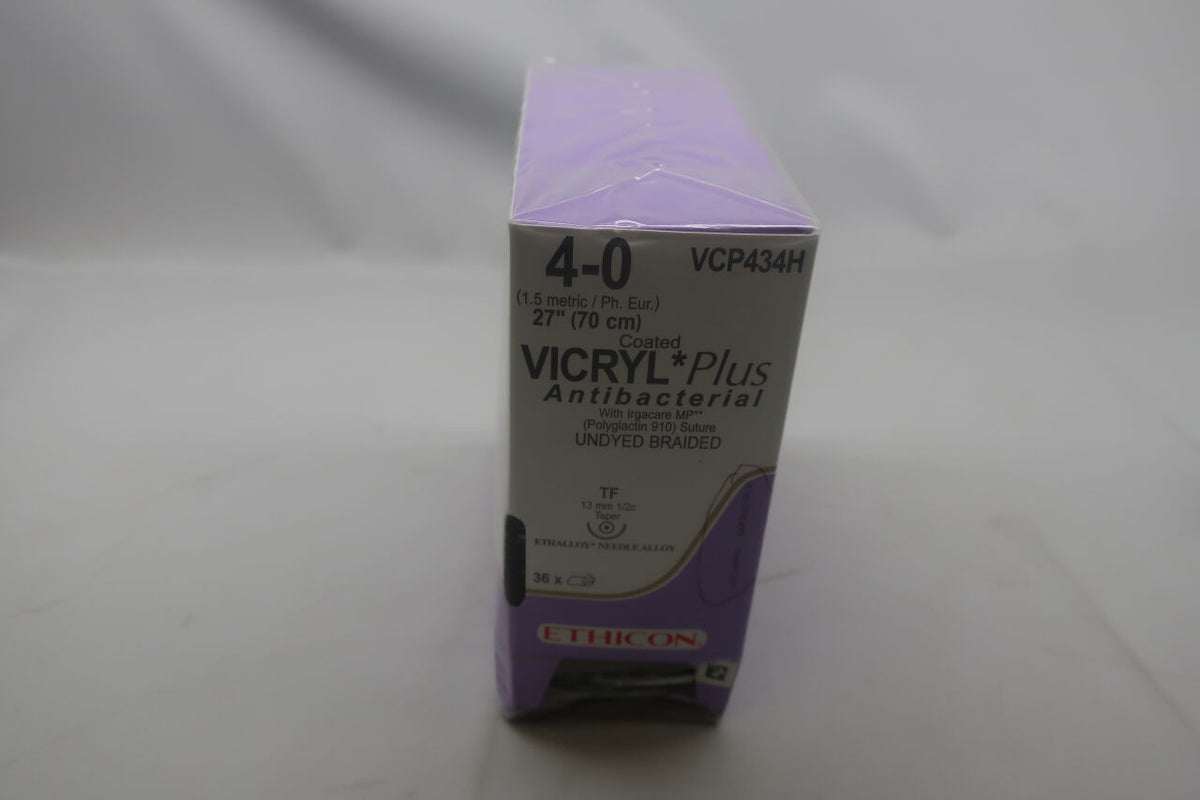 VCP434H - ETHICON - Coated Vicryl Plus Absorbable Braided Antibacterial Suture, Size 4-0, 27 in. Length, RB-2 Needle, (BX/36)