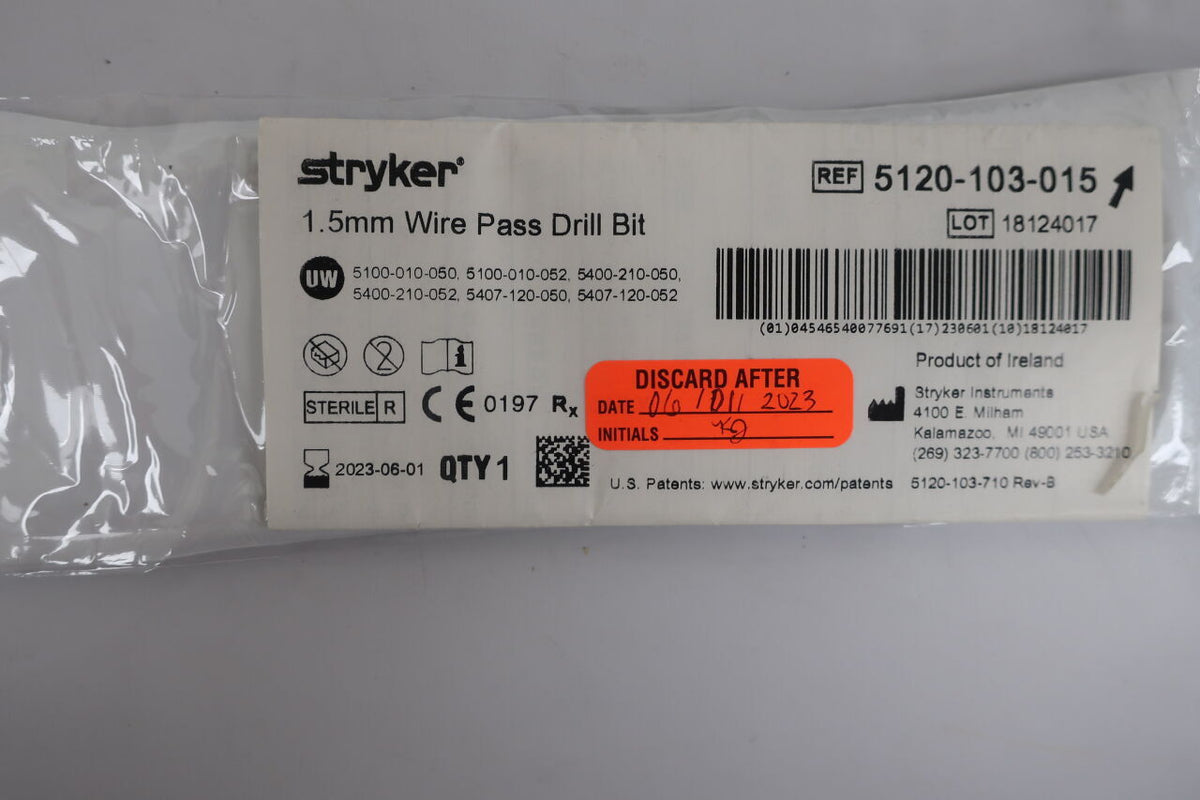 5120-103-015 - STRYKER - Wire Pass Drill Bit, 1.5 mm Head Diameter, (EA)