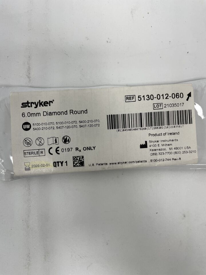 5130-012-060 - STRYKER - Round Diamond Burr, 6mm, (EA)