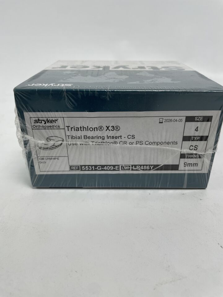 5531-G-409-E - STRYKER - Triathlon X3 Tibial Bearing Insert-CS Size: 4, 9mm, (BX/1)