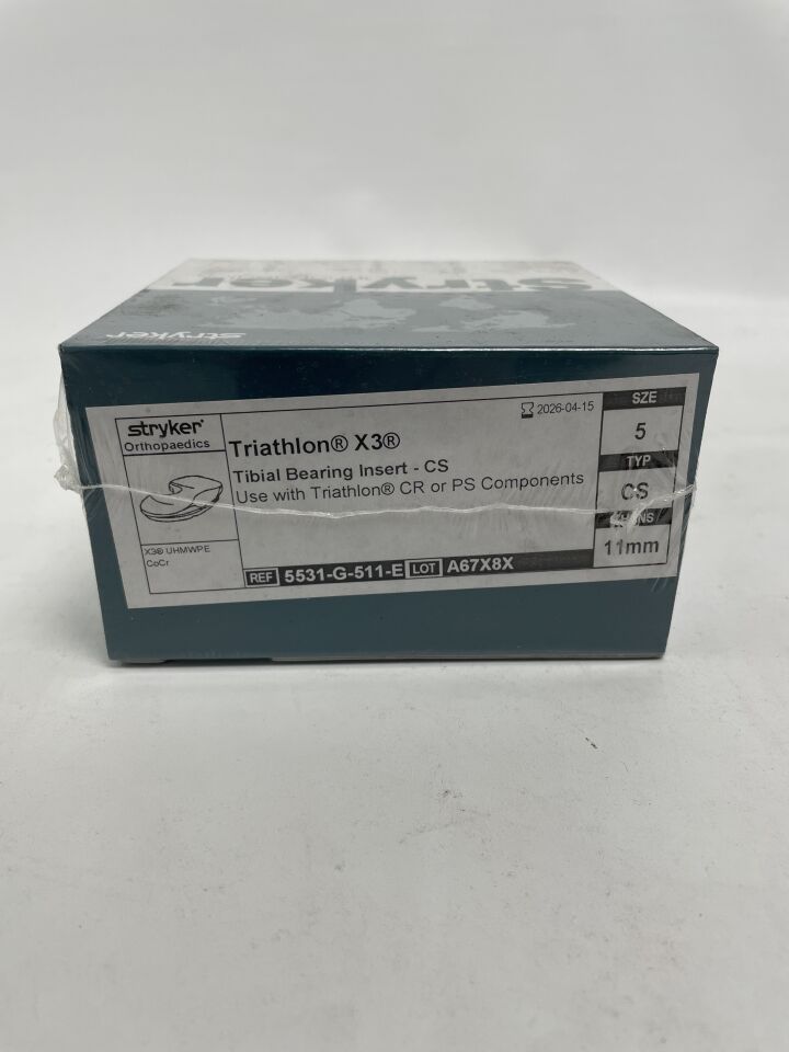 5531-G-511-E - STRYKER - Triathlon X3 CS Tibial Bearing Insert, 5 Size, 11 mm Thickness, (BX/1)