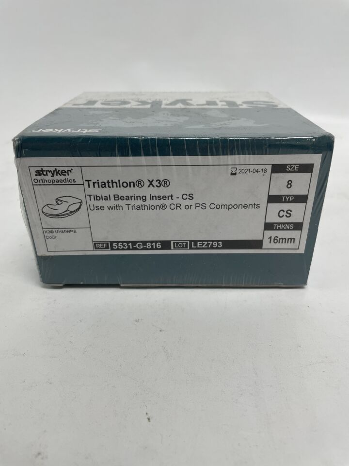 5531-G-816 - STRYKER - Triathlon X3 Tibial Bearing Insert-CS Size: 8, 16mm, (BX/1)