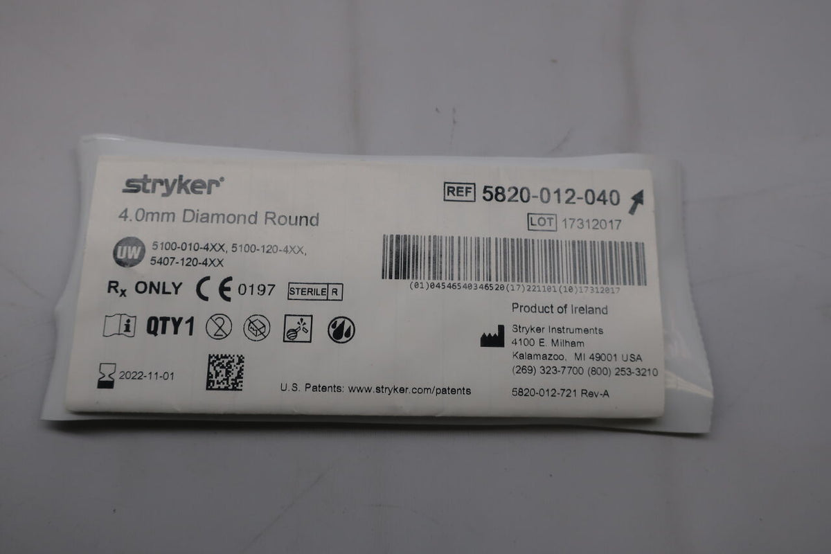 5820-012-040 - STRYKER - Elite Round Diamond Burr, 4 mm Head Diameter, (EA)