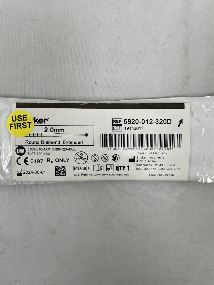 5820-012-320D - STRYKER - 2.0mm Round Diamond Bur, Extended, (EA)