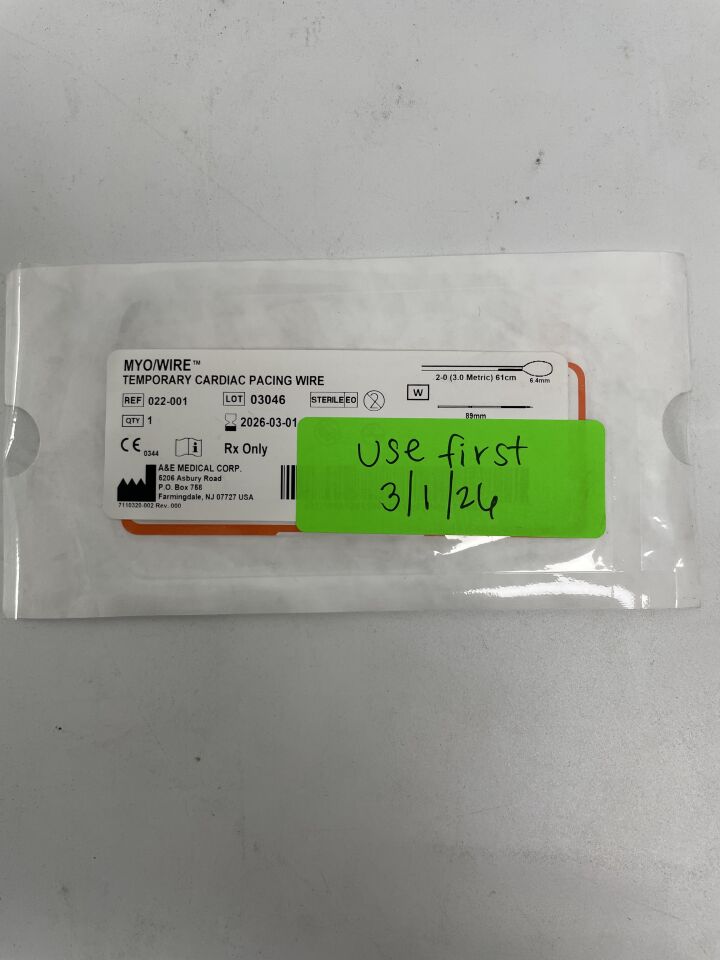 022-001 - A&E MEDICAL - 2-0 AE Medical White M-22 Myo/Wire, Snap-Off Keith 89mm, (EA)