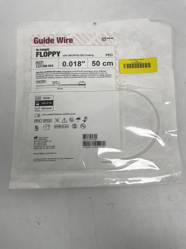 22219M-904 - ABBOTT - HI-TORQUE FLOPPY Guide Wire with Microglide Coating - .018" x 50cm, (EA)