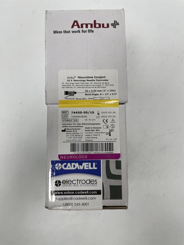 74450-50/10 - AMBU - Neuroline Inoject Needle Electrode, 25G x 2", (BX/10)