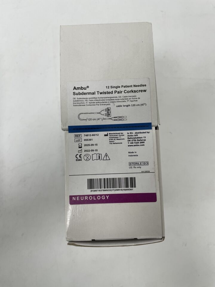 74812-60/12 - AMBU - Subdermal Twisted Pair Corkscrew 1.2m twisted wire 12pairs & PC, (BX/12)