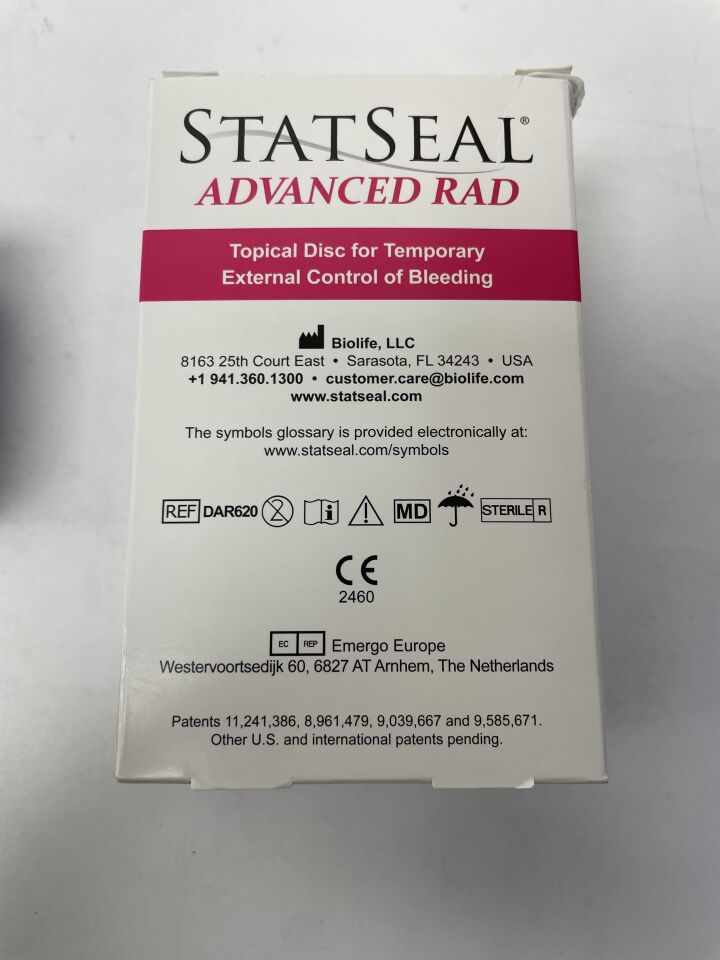DAR620 - BIOLIFE - StatSeal Disc - Advanced RAD, 2.4 x 1.2cm, (BX/6)