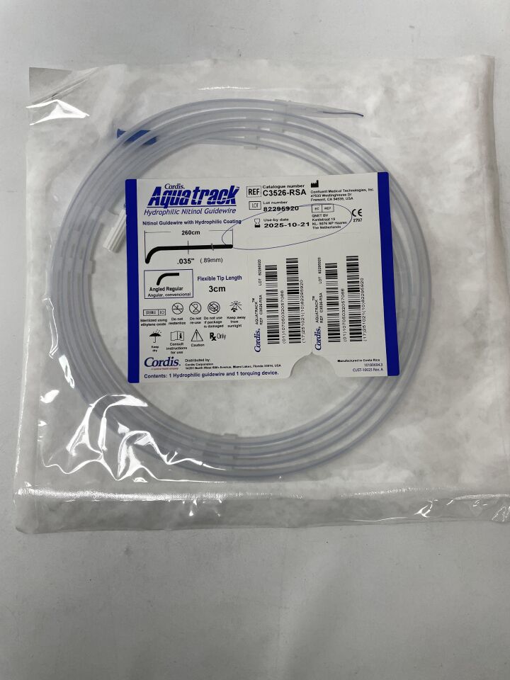 C3526-RSA - CORDIS - Aquatrack Hydrophilic Nitinol Guidewire - Angled Regular - .035" x 260cm, (EA)