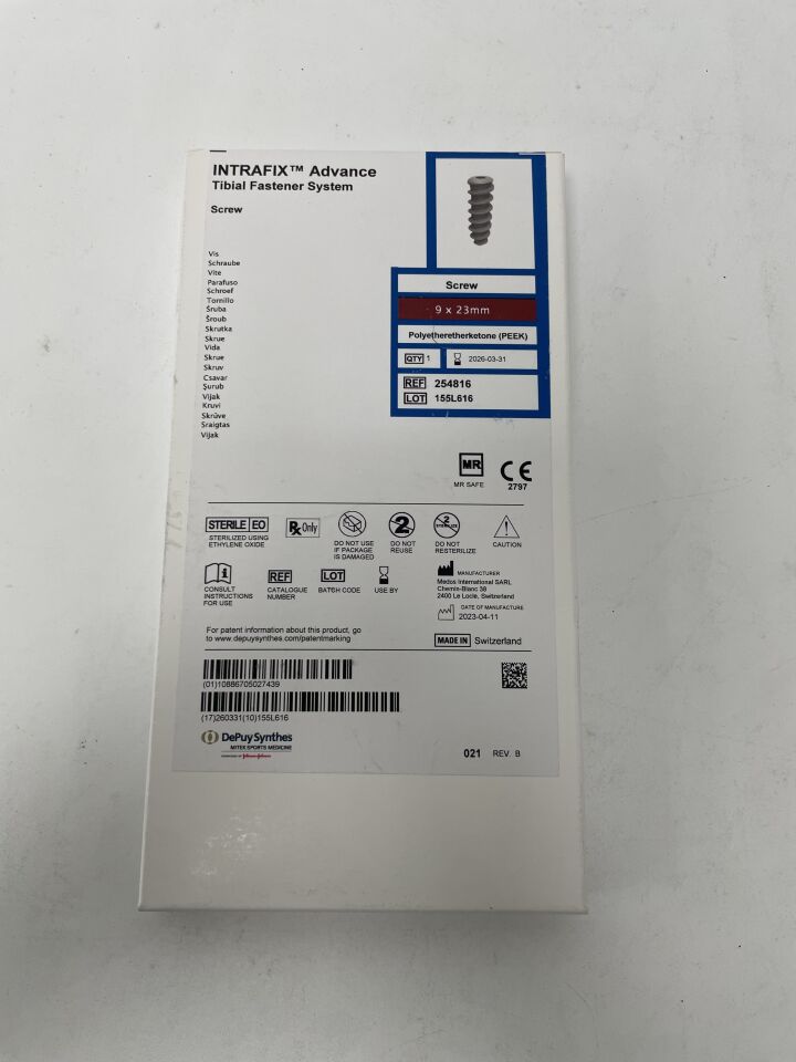 254816 - DEPUY - Intrafix Advance Tibial Fastener System PEEK Screw - 9 x 23mm, (BX/1)