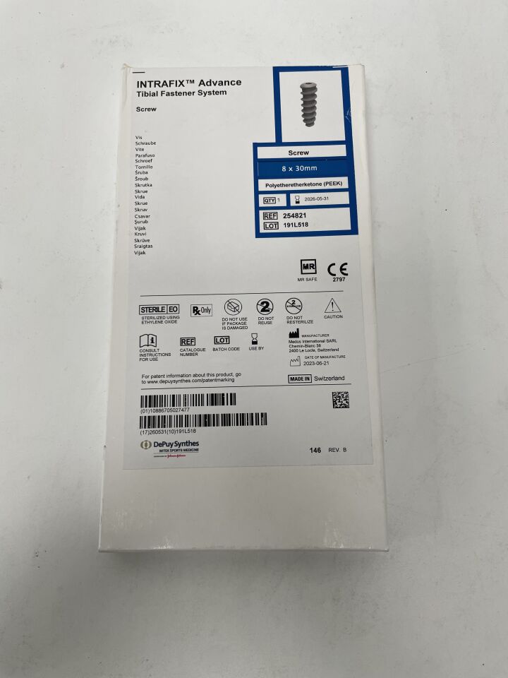 254821 - DEPUY - Intrafix Advance Tibial Fastener System PEEK Screw - 8 x 30mm, (BX/1)