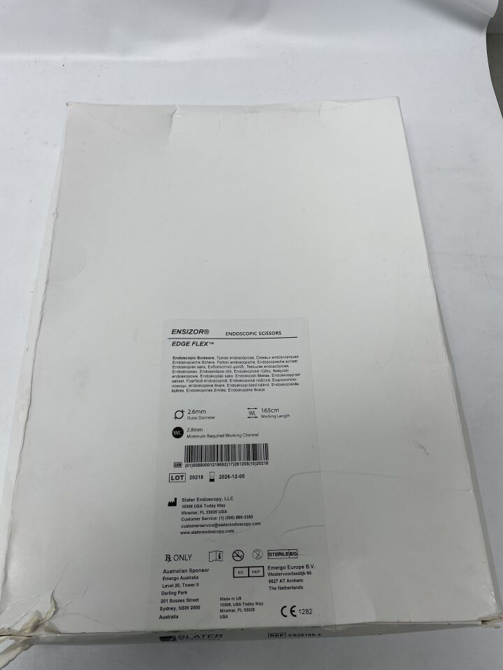 ES26165 - SLATER ENDOSCOPY - Ensizor Endoscopic Scissors 2.6mm x 2.8mm x 165cm, (BX/3)