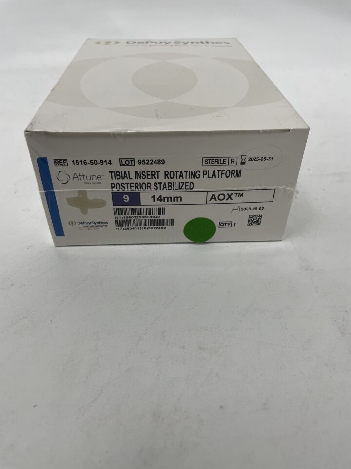 1516-50-914 - DEPUY - Attune Knee System Tibial Insert Rotating Platform Posterior Stabilized Size 9 14Mm Aox, (BX/1)
