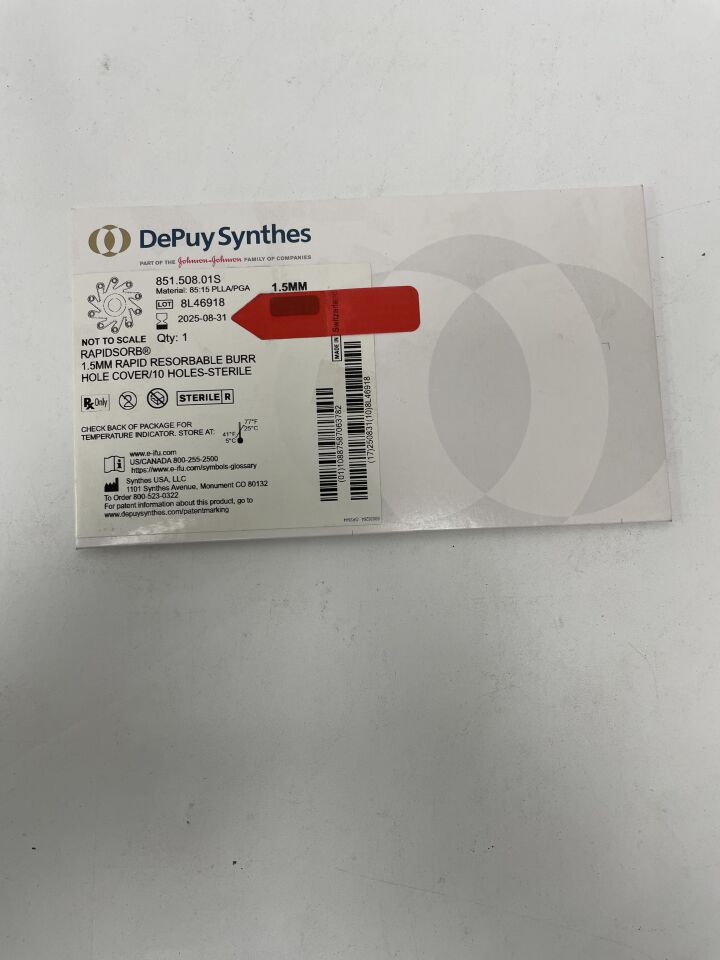 851.508.01S - DEPUY - RapidSorb Burr Hole Cover, 10 Hole, (BX/1)