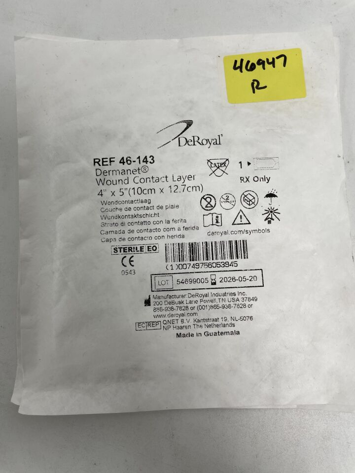 46-143 - DEROYAL - Dermanet Wound Contact Layer 5" x 4", (EA)
