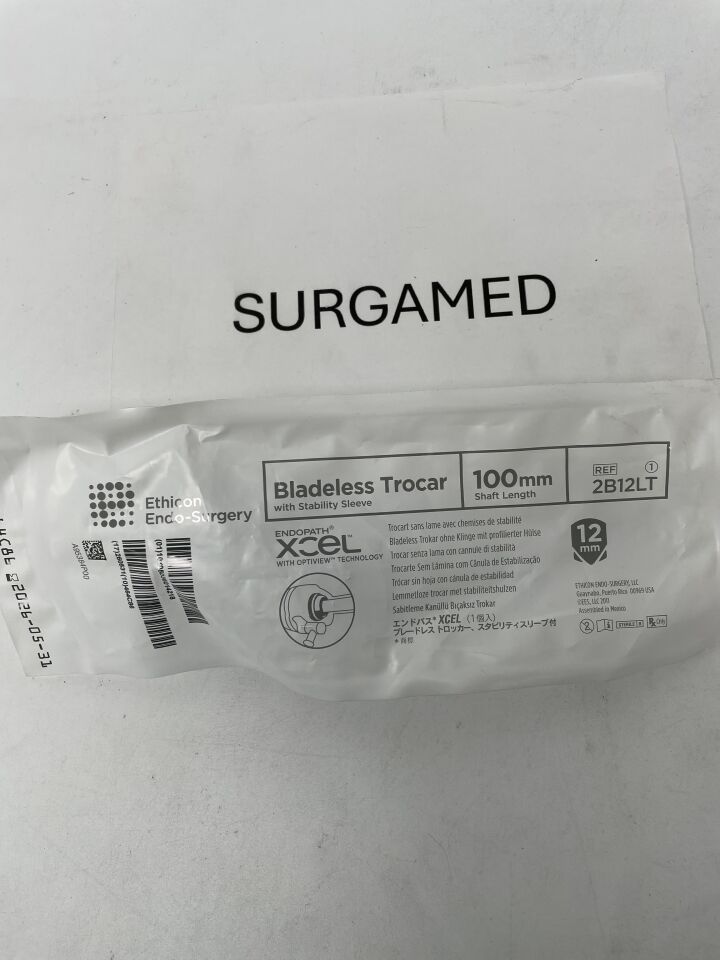 2B12LT - ETHICON - Endopath Xcel Stability Sleeve Bladeless Trocar, 12 dia. x 100 mm L Shaft, (EA)