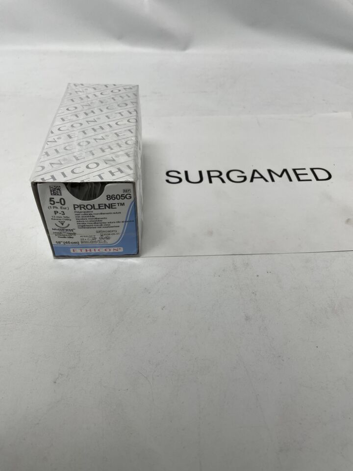 8605G - ETHICON - PROLENE Polypropylene Suture, Precision Point - Reverse Cutting, Non-Absorbable, P-3 13mm 3/8 Circle, Undyed Monofilament 18" = 45cm, Size: 5-0, (BX/12)