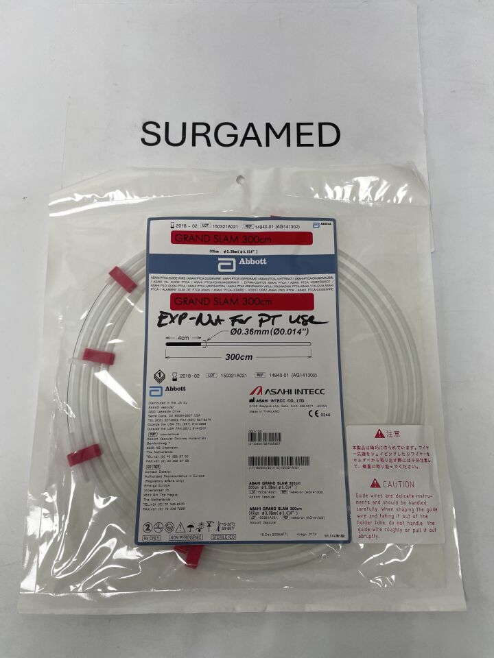 AG141302 - ASAHI - GRAND SLAM 300cm PTCA Guide Wire - .014" x 300cm, (EA)